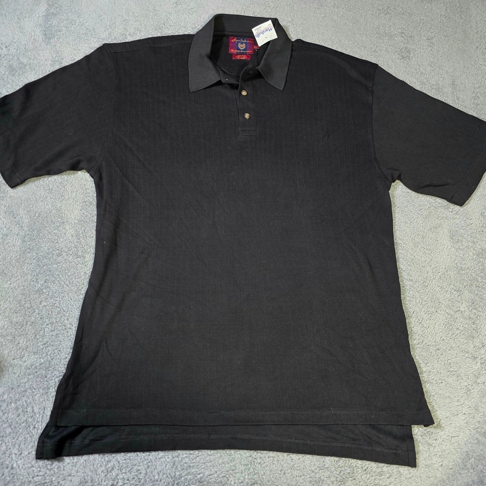 Byron Nelson Mens XL Polo Shirt Black 100% Silk Eleven Straight Textured Stripe